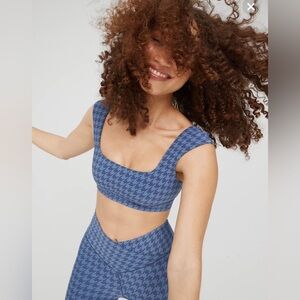 Women's Aerie Blue Houndstooth Sports Bra Large NWT